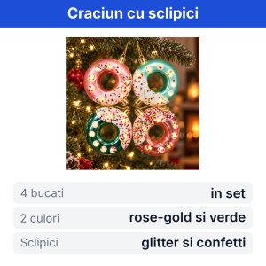 Set 4 globuri decorative de Craciun, rose-gold si verde, cu sclipici,14x14x3cm - Img 2