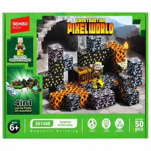 Set Cuburi Magnetice Pixel World 4 în 1, 50 Piese cu Minifigurină, Joc de Construcție Magnetic, 6+ Ani - Img 2