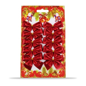 Set de 12 fundițe decorative de Crăciun, catifea sclipicioasă roșie, pentru brad - Img 3