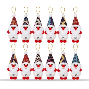 Set de 12 Ornamente pentru brad cu Moș Crăciun, cu șnur auriu, textil și polistiren, 15,5x6,5 cm - Img 2