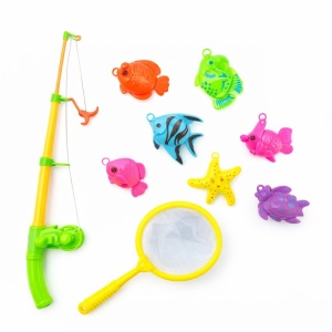Set de pescuit pentru copii-undita, plasa si pesti colorati, joc interactiv, 50 cm - Img 2