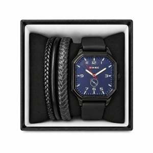 Set format din ceas si doua bratari barbati cadran albastru curea neagra Roxe