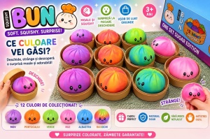 Squishy Dumpling cu Spumă 8,5 cm – Jucărie Antistres Moale, Colorată, Surpriză pentru Copii