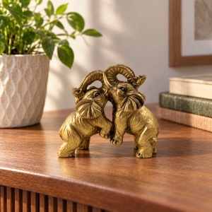 Statuetă decorativă cu doi elefanți, ceramică aurie, aprox. 9 × 9,5 cm - Img 3