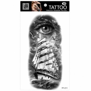 Tatuaj Temporar Semipermanent Corabie cu Ochi Mistic și Furtună – 18 cm, Rezistent la Apă