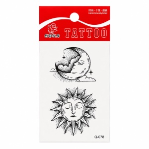 Tatuaj Temporar Semipermanent Soare și Lună 10 cm – Design Mistic Alb-Negru