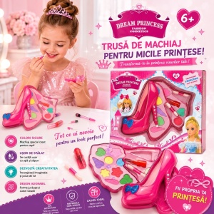 Trusă de Machiaj pentru Copii Dream Princess, 10cm – Set Machiaj în Formă de Pantof, Farduri și Accesorii - Img 2