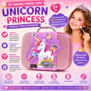 Trusă de Machiaj pentru Copii Unicorn Princess în Geantă, Model Aleatoriu, Set Cosmetic 3+ Ani - Img 2