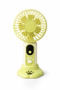 Ventilator portabil cu design labuta animalut, 9 viteze, display digital, suport inclus, crem cu verde