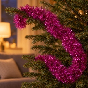 Beteală brad de Crăciun, fucsia, plastic metalizat, diametru 9 cm, lungime 2 m - Img 3
