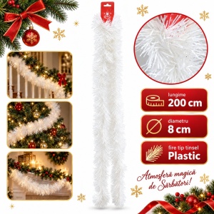 Beteală de Crăciun pentru brad, albă, plastic, 200 cm, diametru 8 cm - Img 5