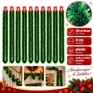 Beteală de Crăciun,plastic, verde cu vârfuri deschise, 200 cm, Ø 8 cm - Img 2