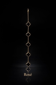 Brățară aurie Roxé cu trifoi negru elegant, inoxidabil, reglabilă 18+6.5 cm