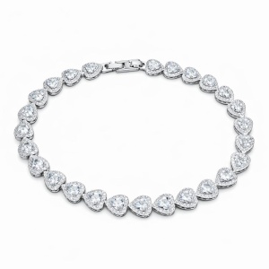 Bratara ROXE argintie eleganta cu inimioare din cristale stralucitoare, design romantic premium, 20 cm - Img 2