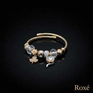 Bratara ROXE aurie cu pisicuta si trifoi charmuri elegante dama cadou stil modern - Img 5