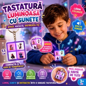 Breloc Antistres Tastatură cu Lumini și Sunete, 4 Butoane Interactive, Mov - Img 2
