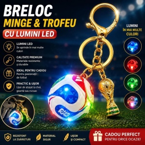 Breloc Minge de Fotbal cu Lumini LED Multicolore și Trofeu, Baterii Incluse, Accesoriu pentru Chei - Img 3