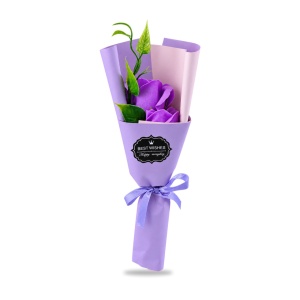 Buchet decorativ cu trandafiri mov, set cadou mov, 25 cm - Img 2