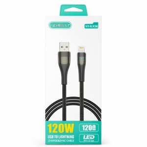 Cablu de încărcare rapidă Hongyu USB – Lightning 120W, 120 cm, LED indicator, pentru iPhone, negru