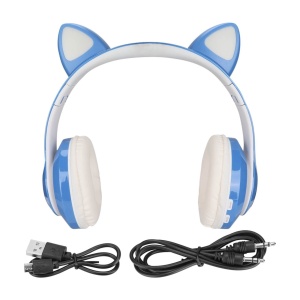 Căști wireless cu urechi de pisică și lumini LED, design ergonomic, Albastru - Img 5