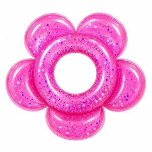 Colac Gonflabil pentru Copii Roz, Model Floare cu Sclipici, 100 cm , PVC Rezistent