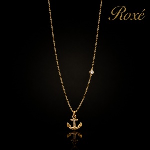 Colier auriu Roxé cu ancora si cristale, elegant, reglabil 40+5 cm