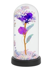 Cupola decorativa cu trandafir acrilic mov, bile pastel si lumini LED, 22x11 cm