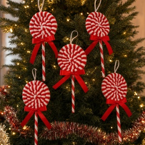 Decoratiune Craciun tip acadea, set 12 bucati, rosu si alb, ornament brad, 24cm - Img 2
