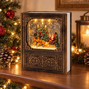 Decorațiune de Crăciun in forma de carte, cu lumini LED si muzică, 19x14,5 cm - Img 3