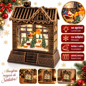 Decorațiune de Crăciun in forma de casuta, cu lumini si muzica, 19x11 cm