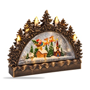Decoratiune de Craciun luminoasa cu efect de ninsoare si sunete, model cu Mos Craciun, 40x28 cm - Img 3