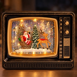Decorațiune de Crăciun, model televizor retro cu lumini LED și muzică, 19,5 cm - Img 4