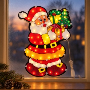 Decorațiune LED de Crăciun Moș Crăciun, fixare pe geam, 41x30 cm - Img 3