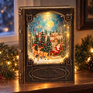 Decoratiune luminoasa de Crăciun tip carte, cu muzică, 26x17 cm - Img 4