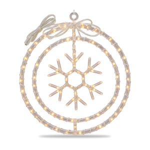 Decoratiune luminoasa fulg de nea, model dublu cerc, lumina alb cald, priza 220V, 34x33cm