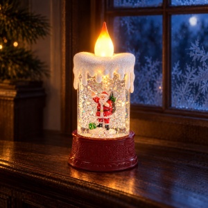 Decoratiune luminoasa in forma de lumanare LED cu Moș Crăciun, din plastic și PVC, 19x8 cm - Img 3