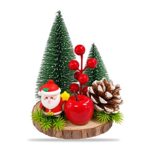 Decoratiune masa Craciun cu Mos Craciun, baza din lemn natural, 10,5x8,5 cm - Img 2