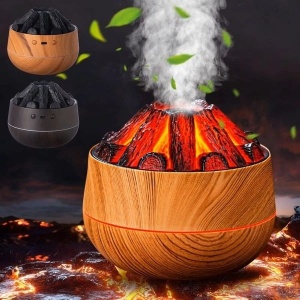 Difuzor aroma LED tip lemne aprinse, umidificator aer 300ml, aromaterapie, efect foc ambiental, lemn deschis - Img 2