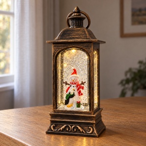 Felinar decorativ cu om de zapada, cu muzica SI lumina, 27x12x11cm - Img 4