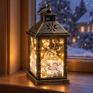 Felinar decorativ de Crăciun cu LED, model Moș Crăciun, 25x11 cm - Img 3