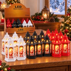 Felinar decorativ de Crăciun cu LED, model Moș Crăciun, set 12 bucăți, din plastic, 15x7,5 cm - Img 2