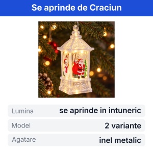 Felinar decorativ de Craciun cu lumina, model Mos Craciun sau Om de Zapada, 9x4cm - Img 2