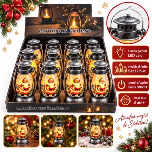 Felinare decorative LED de Crăciun, set de 12 bucăți, argintiu antic, 13x6cm
