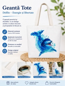Geantă de Plajă cu Delfin Albastru – Reutilizabilă și Spațioasă - Img 2