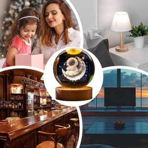 Glob Cristal 3D Astronaut pe Luna 8 cm, LED si Baza Lemn, Lampa Decor - Img 5