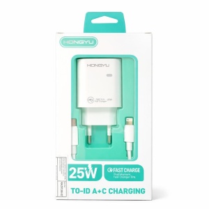 Încărcător rețea Hongyu HY-JC03 25W PD Fast Charge cu port USB + USB-C și cablu Lightning