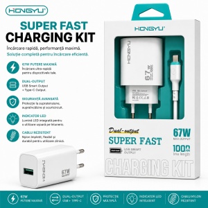 Încărcător Telefon Rapid 67W cu USB și USB-C, Dual Output, Cablu Inclus – Super Fast Charging Kit - Img 2