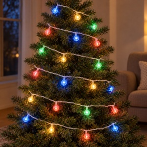 Instalație LED tip liniar, 4 m, 20 LED-uri cu model globulet, multicoloră, fir alb, interconectabilă - Img 7
