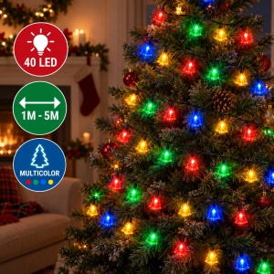 Instalatie LED tip liniar, 40LED, 6M, multicolor, fir negru, LED in forma de brad - Img 4