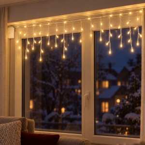 Instalație LED tip țurțuri, 120 LED alb cald, fir alb, 4 m - Img 5